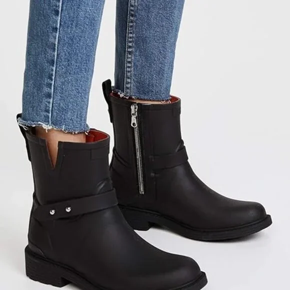 Rag and Bone Black Moto Rain Boots 39 / 8.5 - Picture 2 of 12